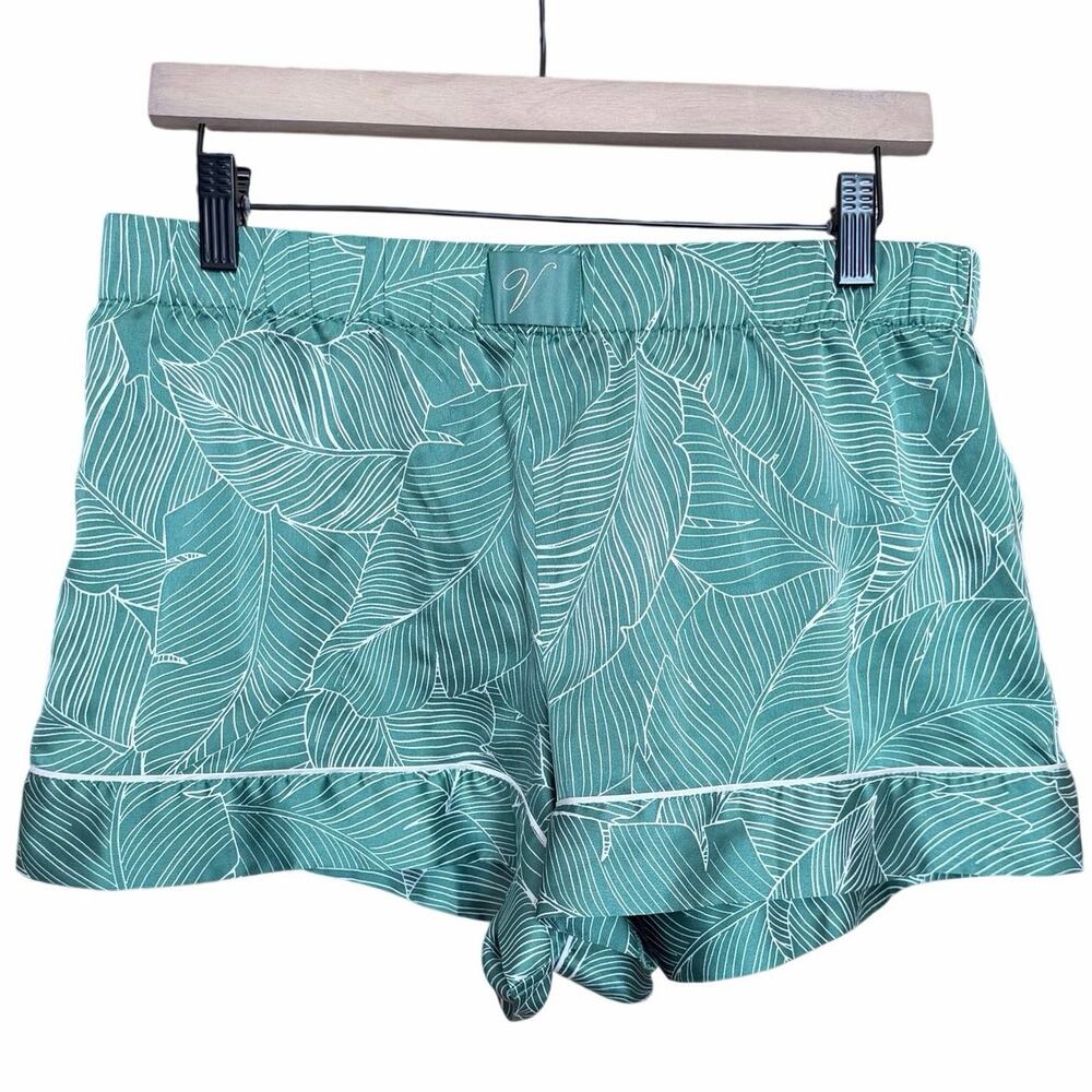 Victoria's Secret Teal Leaf Print Satin Pajama Shorts